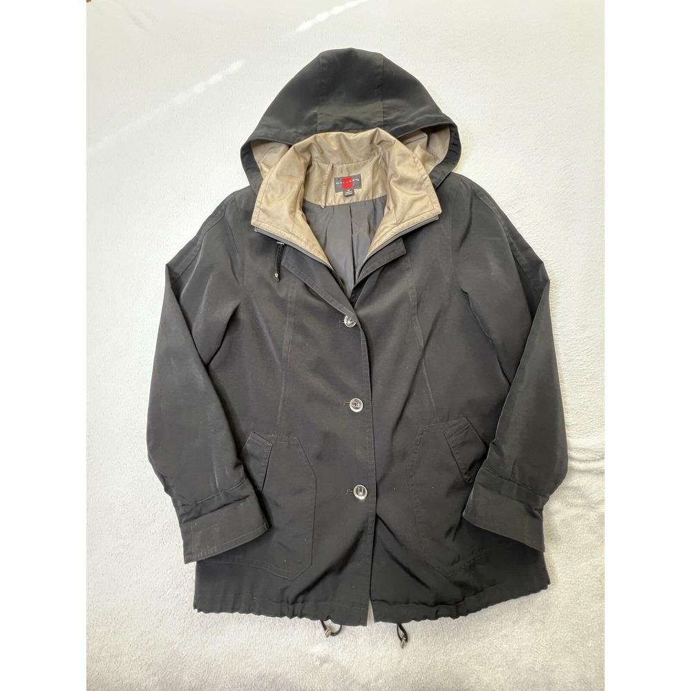 Gallery Women's Size Medium Black Hooded Zip Buttons Coat Jacket